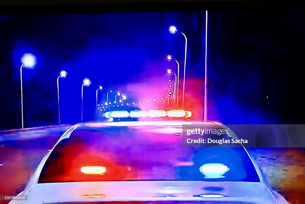 Police patrol lights on car roof