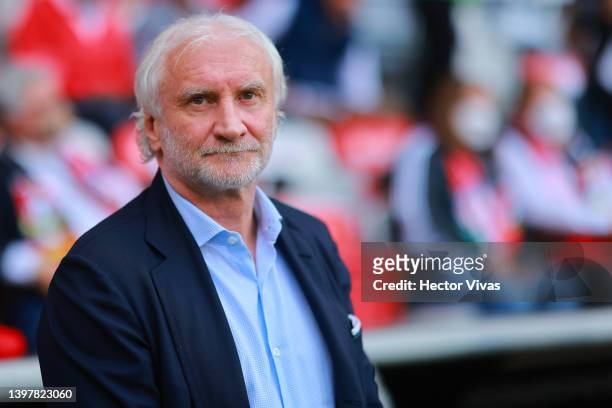 Rudi Völler looks on during the friendly match between Toluca and Bayer 04 Leverkusen at Nemesio Diez Stadium on May 17, 2022 in Toluca, Mexico.