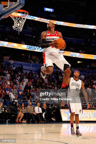 John Wall of the Washington Wizards and Team Chuck dunks during the BBVA Rising Stars Challenge part of the 2012 NBA All-Star Weekend at Amway Center...