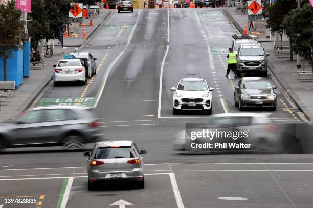 Traffic is pictured in the CBD on May 18, 2022 in Auckland, New Zealand. Whilst Finance Minister Grant Robertson will deliver the 2022 Budget on...