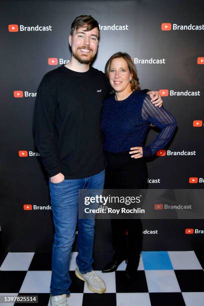 MrBeast and Susan Wojcicki, YouTube CEO attend the YouTube Brandcast 2022 at Imperial Theatre on May 17, 2022 in New York City.