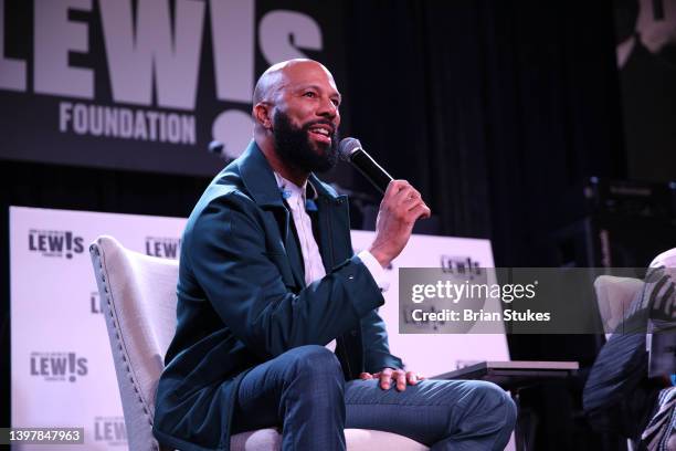 Common speaks onstage as Good Trouble Talk participant during the 2022 John Lewis Foundation Inaugural Gala at The Schuyler at Hamilton Hotel on May...