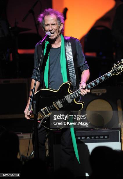 Keith Richards performs on stage during Howlin For Hubert: A Concert to Benefit the Jazz Foundation of America at The Apollo Theater on February 24,...