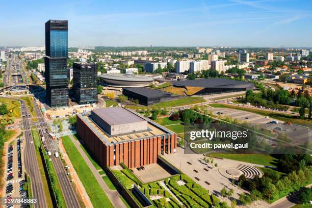 aerial view of katowice city in poland - katowice stock pictures, royalty-free photos & images