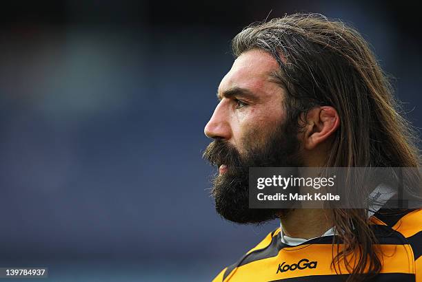 Sebastien Chabal of Balmain looks on during the Sydney Grade Rugby match between Balmain and Petersham at ANZ Stadium on February 25, 2012 in Sydney,...