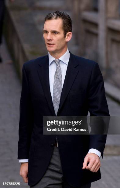 Inaki Urdangarin, the husband of Princess Cristina, arrives at the courthouse of Palma de Mallorca to give evidence during the 'Palma Arena trial' on...