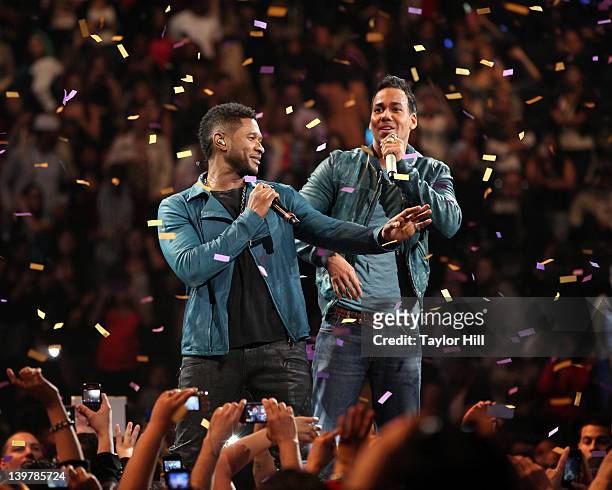 Usher and Romeo Santos perform at Madison Square Garden on February 24, 2012 in New York City.