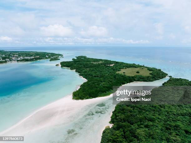 tropical island beach from above, ishigaki island, okinawa, japan - okinawa aerial stock pictures, royalty-free photos & images