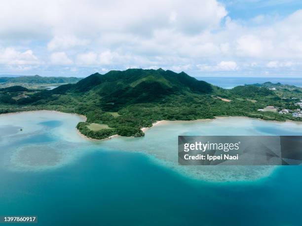 tropical island lagoon from above, ishigaki, okinawa, japan - list of islands by highest point stock pictures, royalty-free photos & images