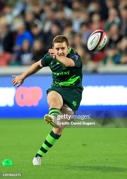 Paddy Jackson of London Irish kicks a penalty during the Premiership Rugby Cup Final between London Irish and Worcester Warriors at Brentford...