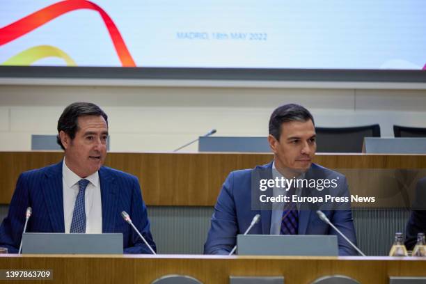 The President of the CEOE, Antonio Garamendi , and the President of the Government, Pedro Sanchez , preside over the opening ceremony of the...