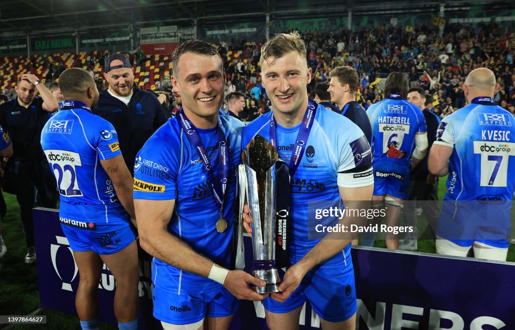 Worcester Rfc Jamie Shillcock and Alex Hearle of Worcester Warriors celebrate after ...