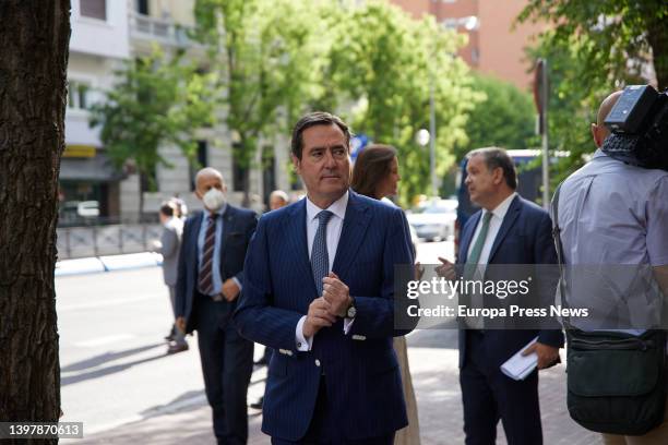 The president of the CEOE, Antonio Garamendi, on his arrival at the opening ceremony of the Spain-Qatar business forum, at the headquarters of the...