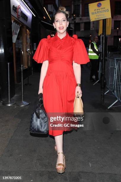 Katherine Ryan leaving Sky "Up Next" at Theatre Royal on May 17, 2022 in London, England.