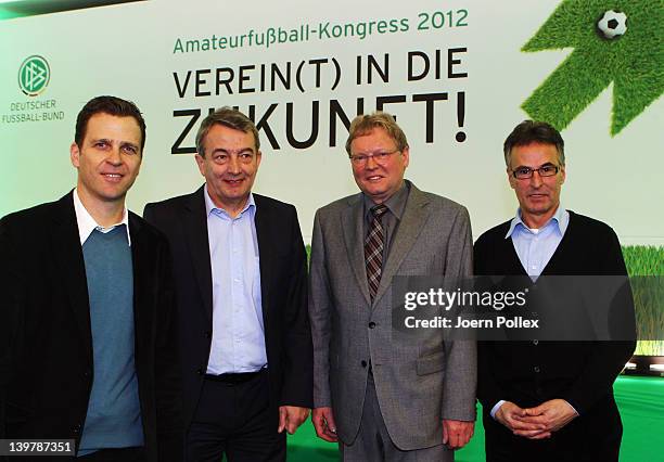 General secretary Wolfgang Niersbach , DFB director Helmut Sandrock , DFB Vice-President Hermann Korfmacher and DFB team manager Oliver Bierhoff are...