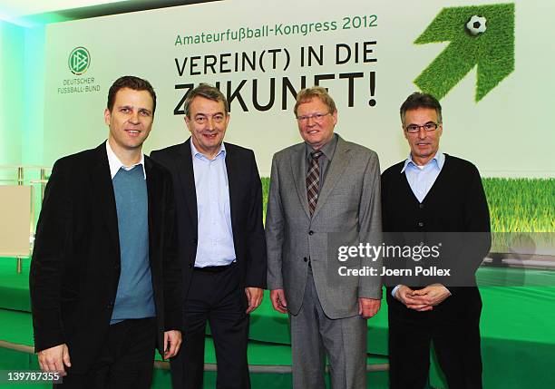 General secretary Wolfgang Niersbach , DFB director Helmut Sandrock , DFB Vice-President Hermann Korfmacher and DFB team manager Oliver Bierhoff are...