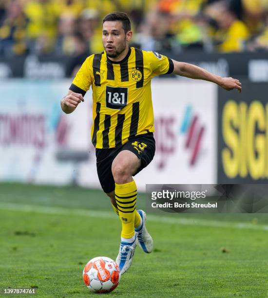 Raphael Guerreiro of Borussia Dortmund runs with the ball during the Bundesliga match between Borussia Dortmund and Hertha BSC at Signal Iduna Park...