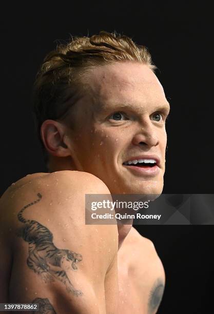 Cody Simpson of Australia looks on after finishing third in the Mens 100 Metre Butterfly Final during day one of the 2022 Australian Swimming...