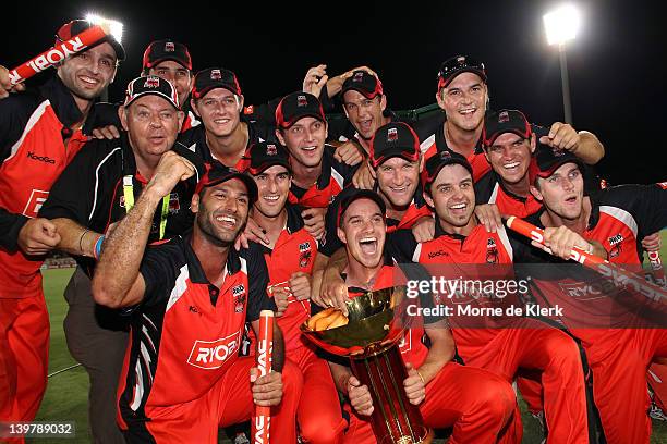 Redbacks players celebrate after the game during the 2012 Ryobi One Day Cup final match between the South Australia Redbacks and the Tasmania Tigers...