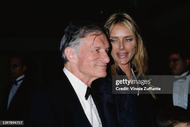 American magazine publisher Hugh Hefner and his wife, American model and actress Kimberley Conrad attend the presentation of Hefner's Friars Club...