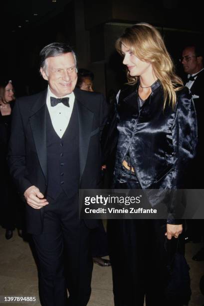 American magazine publisher Hugh Hefner and his wife, American model and actress Kimberley Conrad attend the presentation of Hefner's Friars Club...