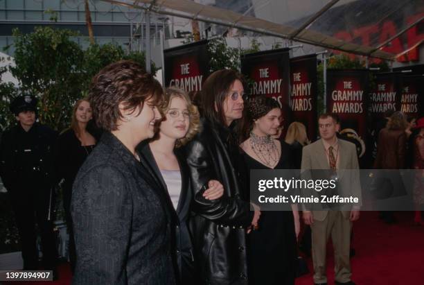 British music manager Sharon Osbourne, British television personality Kelly Osbourne, British singer and songwriter Ozzy Osbourne, and British singer...