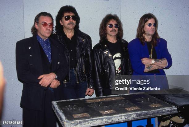 British drummer Bill Ward, British guitarist Tony Iommi, British musician and songwriter Geezer Butler, and British singer and songwriter Ozzy...