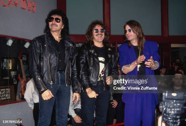 British guitarist Tony Iommi, and British musician and songwriter Geezer Butler, and British singer and songwriter Ozzy Osbourne, of the original...