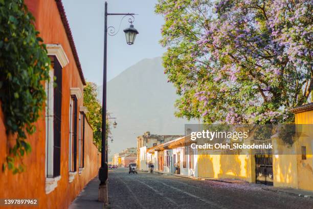 scenic view of antigua at sunrise - guatemala city bildbanksfoton och bilder