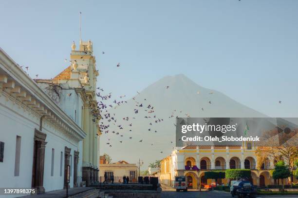 scenic view of antigua at sunrise - antigua western guatemala stock pictures, royalty-free photos & images