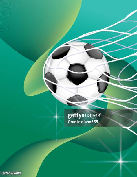 colorful soccer or football scoring a goal in a net - soccer goal stock illustrations