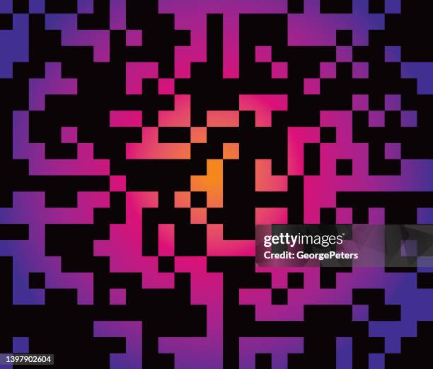 ilustraciones, imágenes clip art, dibujos animados e iconos de stock de fondo de zoom pixelado con técnica de glitch - color saturado