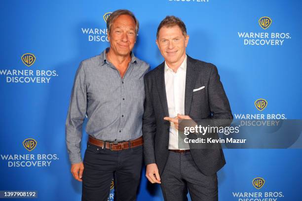 Mike Rowe, Dirty Jobs on Discovery Channel and Bobby Flay, Beat Bobby Flay on Food Network attends the Warner Bros. Discovery Upfront 2022 arrivals...