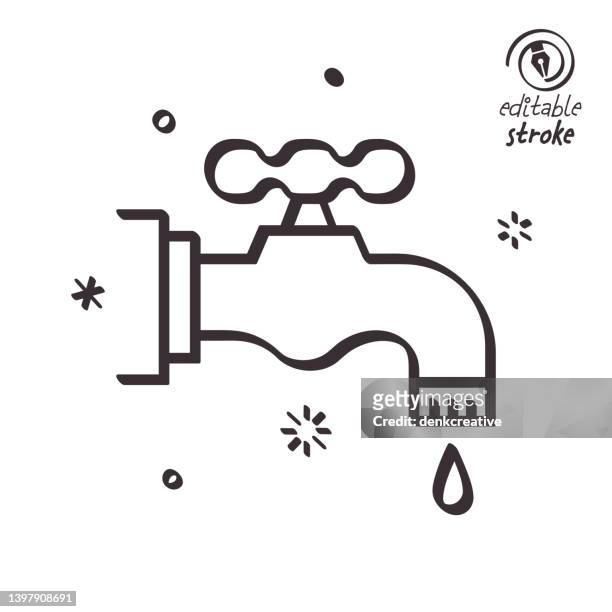 stockillustraties, clipart, cartoons en iconen met playful line illustration for hot water network - water valve