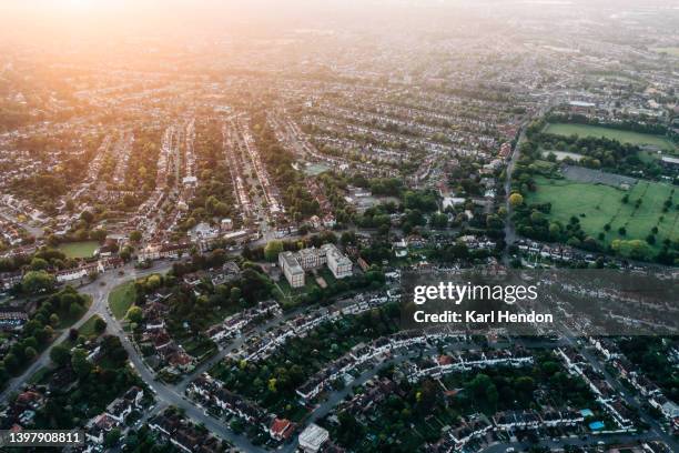 london skyline - an aerial view of suburban streets in north london - southgate stock pictures, royalty-free photos & images