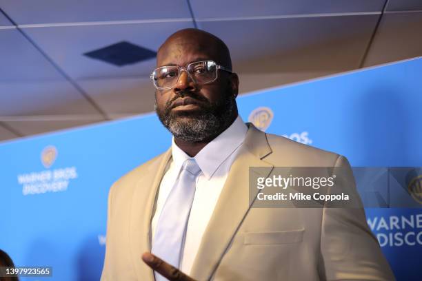Shaquille O'Neal, Inside the NBA, Turner Sports attends the Warner Bros. Discovery Upfront 2022 arrivals on the red carpet at The Theater at Madison...