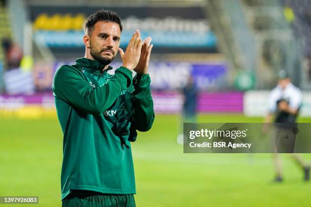 Andreas Samaris of Fortuna Sittard applauds for the fans during the Dutch Eredivisie match between Fortuna Sittard and Vitesse at the Fortuna Sittard...