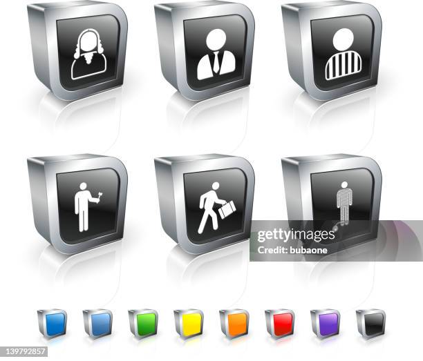 judge, lawyer and criminal royalty free vector icon set - prisoner orange stock illustrations