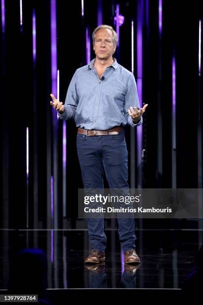 Mike Rowe, Dirty Jobs on Discovery Channel speaks onstage during the Warner Bros. Discovery Upfront 2022 show at The Theater at Madison Square Garden...