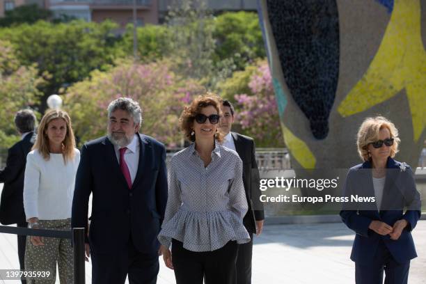 Unesco Director-General Audrey Azoulay ; Spain's Ambassador to Unesco, Jose Manuel Rodriguez Uribes , and the President of the Abertis Foundation,...