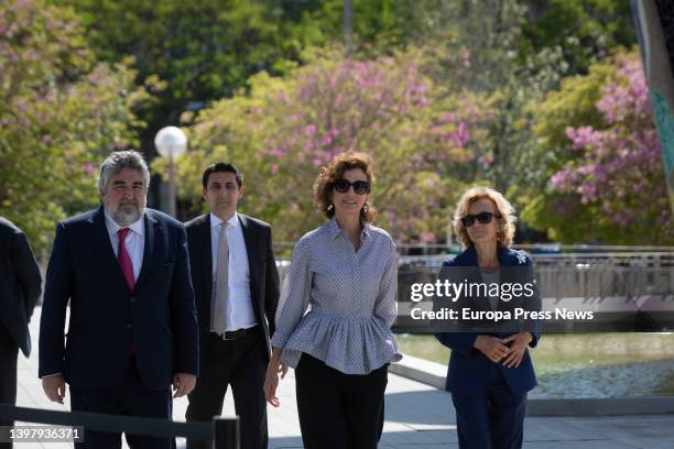 Unesco Director-General Audrey Azoulay ; Spain's Ambassador to Unesco, Jose Manuel Rodriguez Uribes , and the President of the Abertis Foundation,...