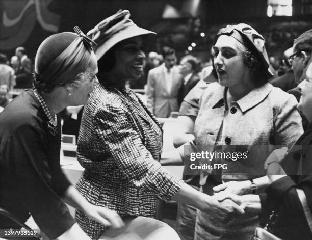 Two US Delegates to the United Nations, American contralto Marian Anderson and American civic worker Mary Pillsbury Lord at the opening of the 13th...