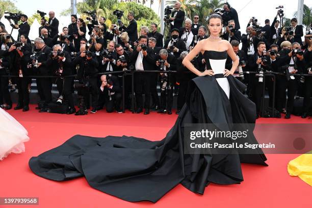 Josephine Skriver attends the screening of "Top Gun: Maverick" during the 75th annual Cannes film festival at Palais des Festivals on May 18, 2022 in...