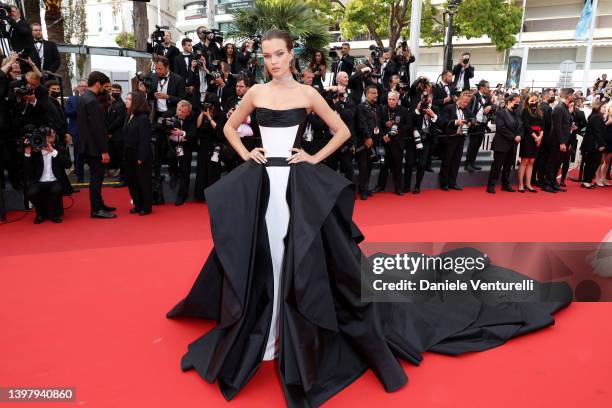 Josephine Skriver attends the screening of "Top Gun: Maverick" during the 75th annual Cannes film festival at Palais des Festivals on May 18, 2022 in...