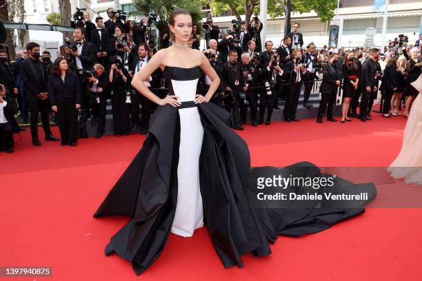 Josephine Skriver attends the screening of "Top Gun: Maverick" during the 75th annual Cannes film festival at Palais des Festivals on May 18, 2022 in...