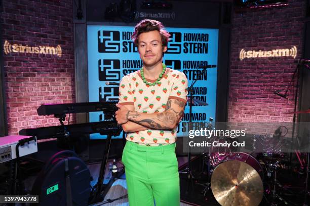 Harry Styles visits SiriusXM's 'The Howard Stern Show' on May 18, 2022 in New York City.