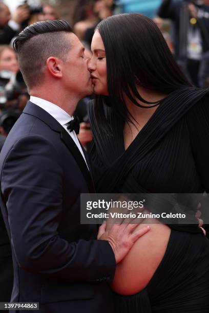 Adriana Lima and Andre Lemmers attend the screening of "Top Gun: Maverick" during the 75th annual Cannes film festival at Palais des Festivals on May...