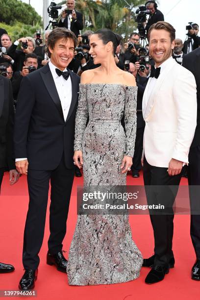 Tom Cruise, Jennifer Connelly and Glen Powell attend the screening of "Top Gun: Maverick" during the 75th annual Cannes film festival at Palais des...