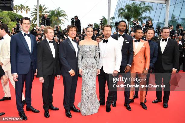 Joseph Kosinski, Jerry Bruckheimer, Tom Cruise, Jennifer Connelly, Glen Powell, Jay Ellis, Greg Tarzan Davis, Lewis Pullman and Jon Hamm attend the...