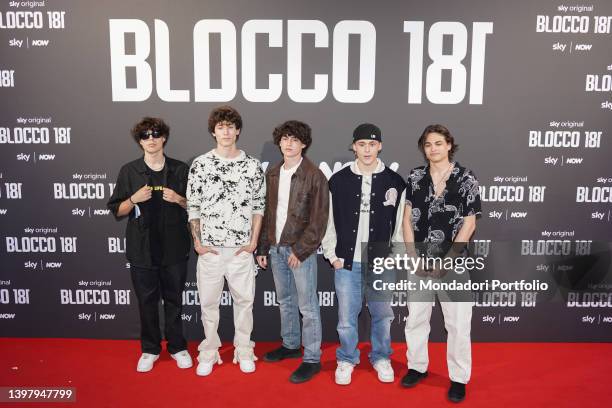 Influencers and tik toker Lele Giaccari, Diego Lazzari, Chicco Bertozzi, Davide Valvalà and Enea Barozzi on the red carpet on the occasion of the...